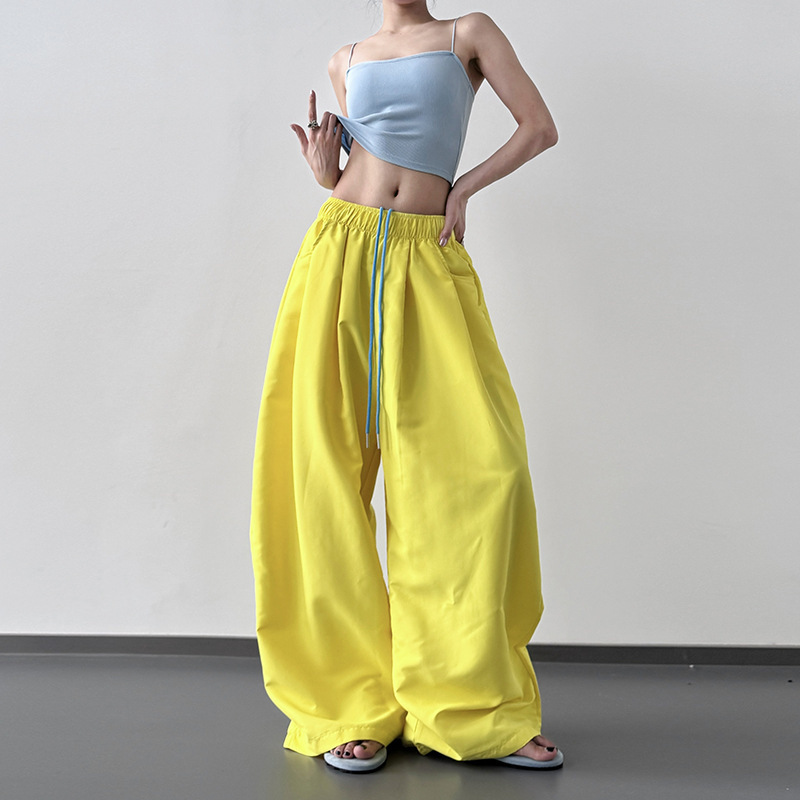Dopamine Yellow Quick-Drying Sports Parachute Pants 2025 Summer Super Hot Breathable Wide-Leg Sports Casual Cargo Pants