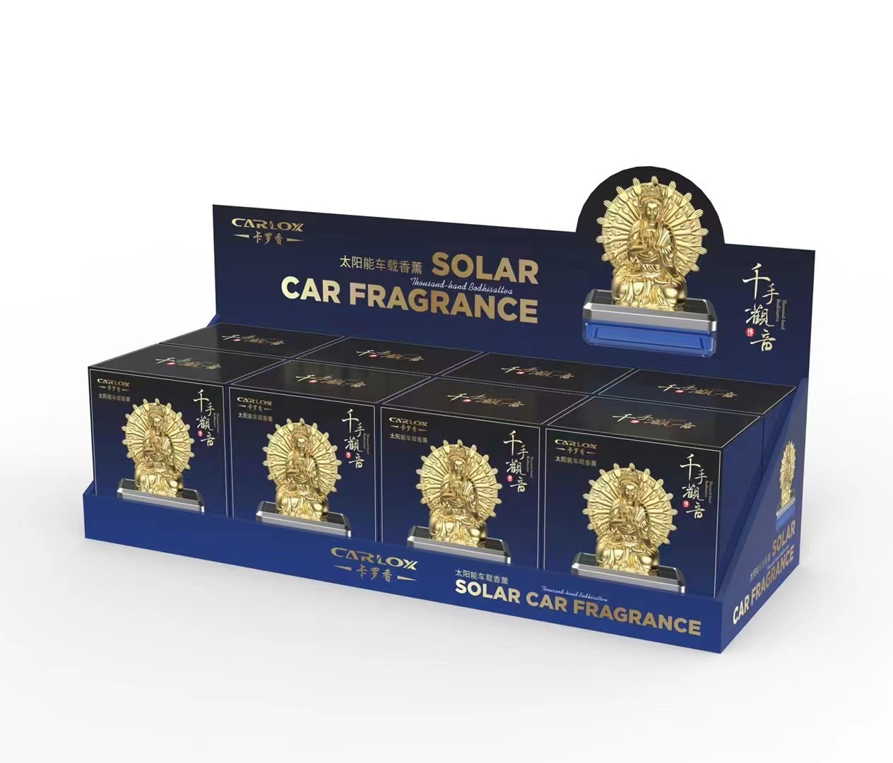 New Car Ornaments Solar-Powered Thousand-Hand Guanyin Perfume Holder Car Interior Decoration Prayer Wheel Dashboard Decoration