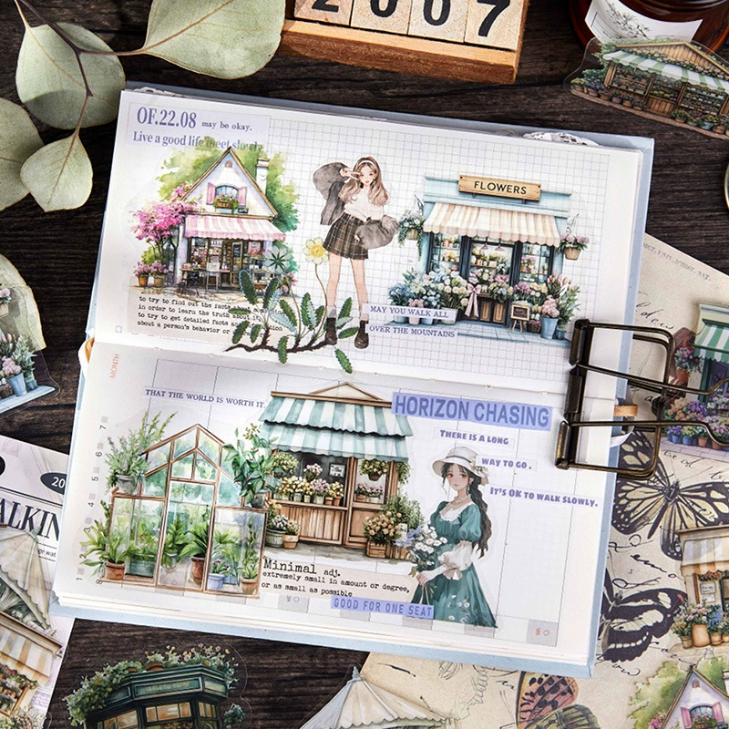 浪漫商店系列贴纸包精美模切手帐装饰拼贴素材贴纸包复古角落贴纸
