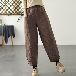 Winter High Waist Thickened Down Pants Women's Outer Wear Fashionable plus size Straight Tube Cotton Pants Warm
