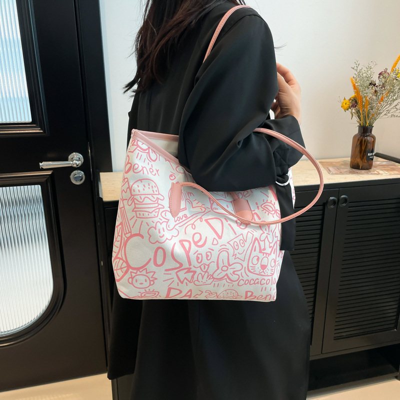 小众设计涂鸦手提托特包布包女包春季新款休闲单肩包大容量腋下包|undefined