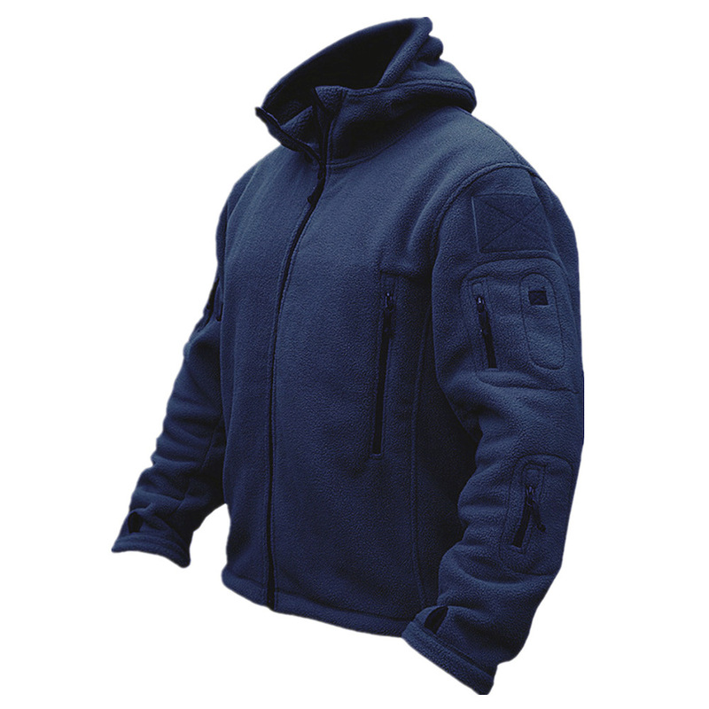 Cross-border men's outdoor warm liner fleece clothing men's cold-proof assault clothing wind hat clothing solid color hooded coat