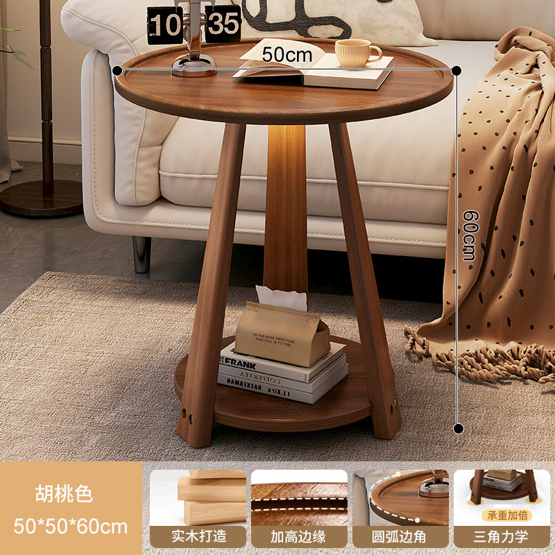 Madera maciza pequeña mesa redonda sofá mesa auxiliar moderna simple portátil pequeña mesa de café sala de estar balcón pequeña mesa de té estante de almacenamiento