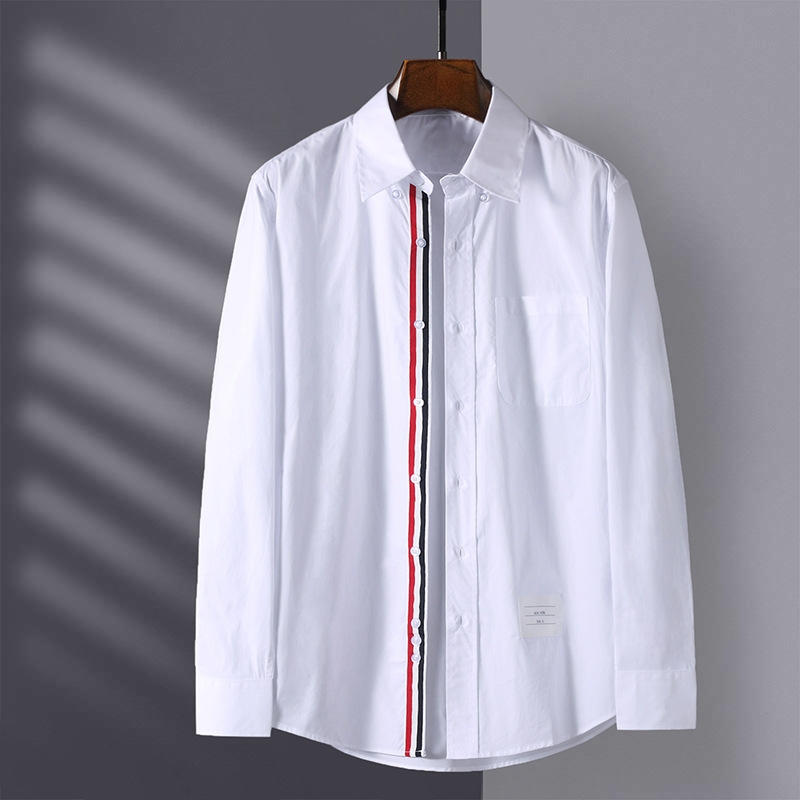 TB Shirt Men's and Women's Poplin Thin Sleeve Casual Korean Style Youth Inner Ribbon Striped Fashionable All-Match Shirt