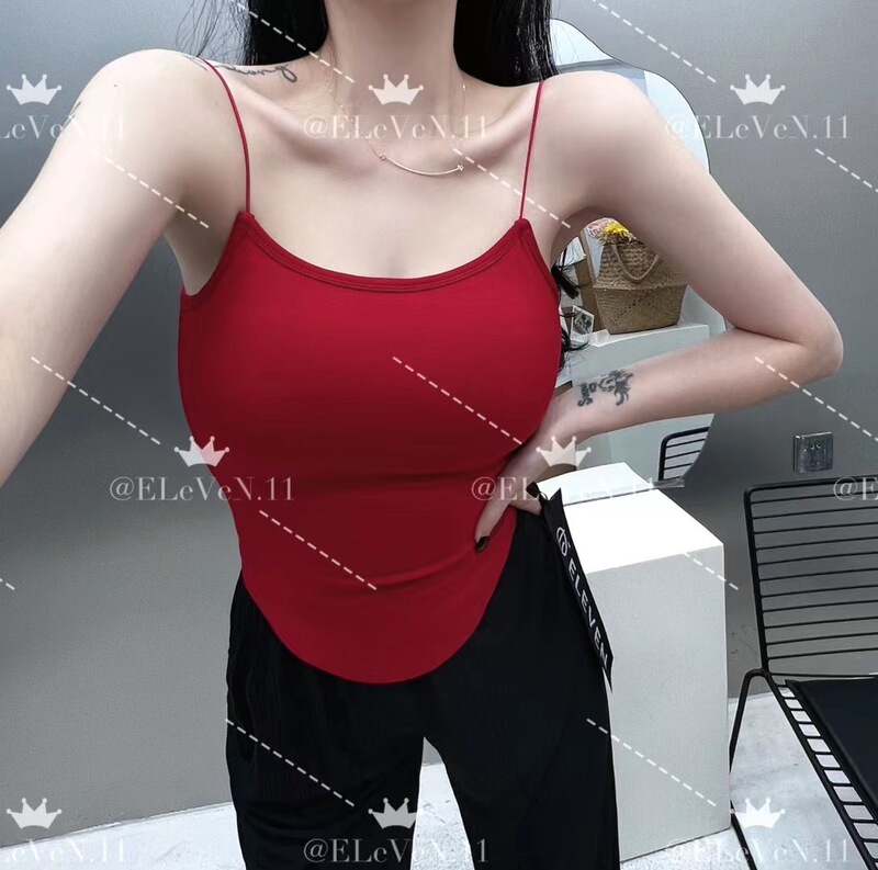 Basic and Practical! Sexy Breast-Revealing Elastic Cotton Slimming Look Camisole Top with Breast Pads for Women