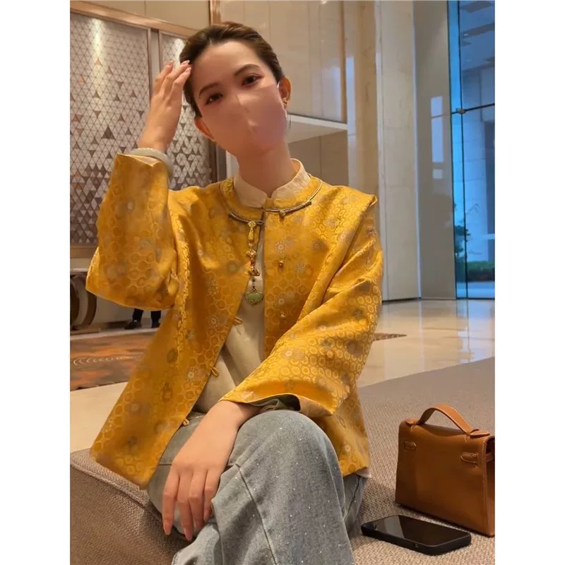 2728 Новый китайский стиль в женском желтом песне Джинджин пальто
