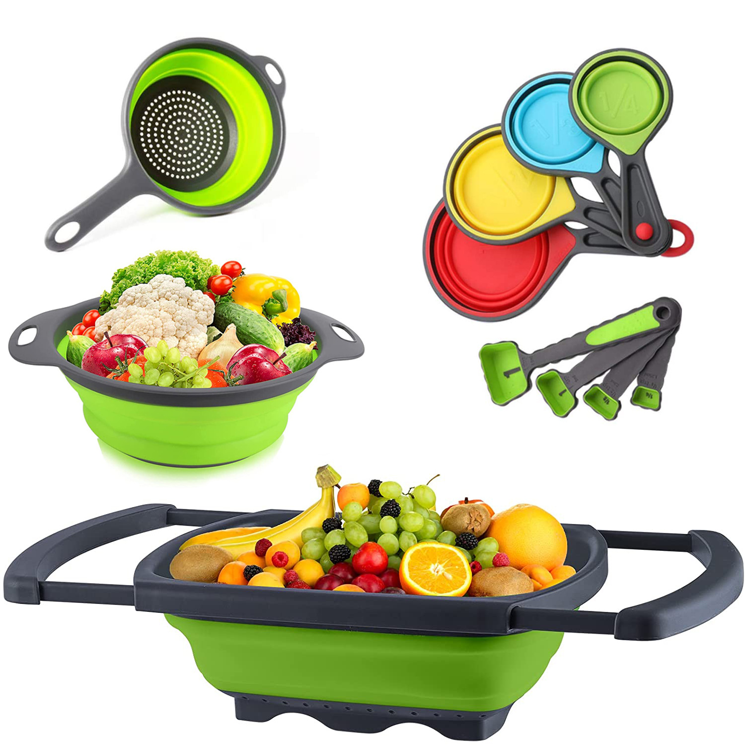 Cesta de drenaje telescópica para cocina, plegable, plástica, para frutas y verduras