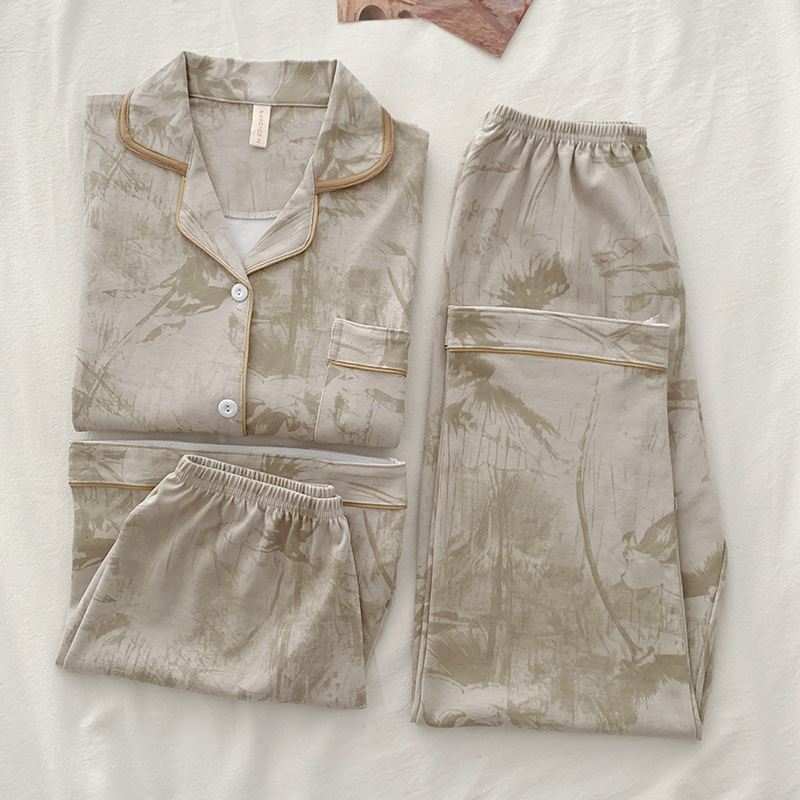 평직-갈색 줄무늬 수묵화 [반팔+반바지+바지]