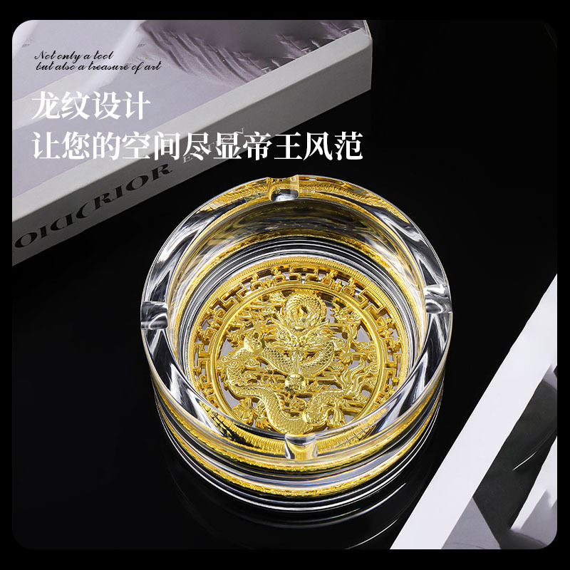 중국 스타일 드래곤 년 선물 가벼운 럭셔리 골드 페인팅 창조적 인 높은 수준의 크리스탈 유리 재떨이 유행 홈