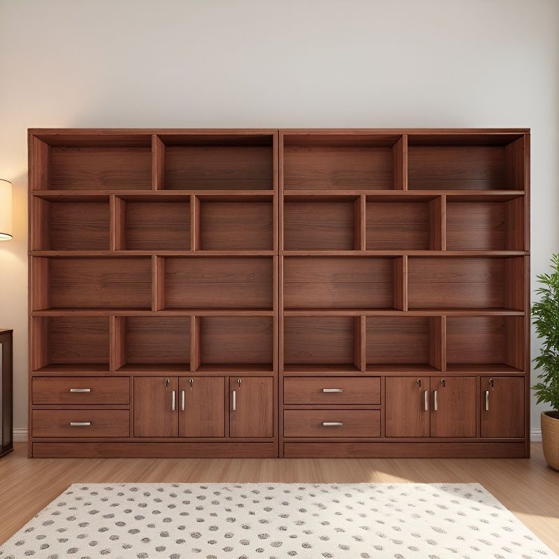 Bookcase Storage Cabinet Integrated Living Room Display Cabinet Office Wall Storage Cabinet Dustproof Antique Style Solid Wood Bookshelf