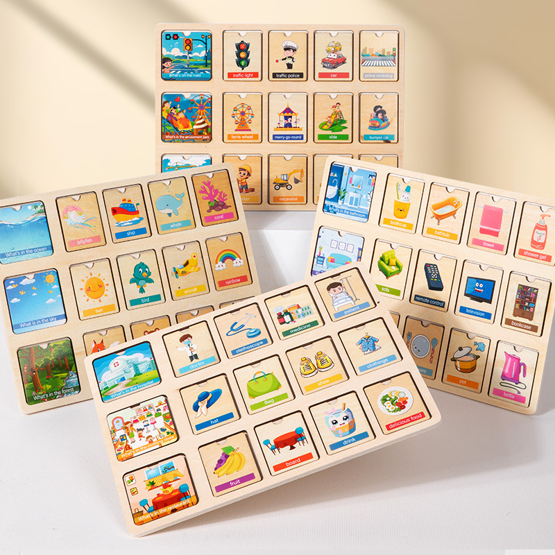 Juguete de aprendizaje de madera de doble cara de Montserrat para niños pequeños cognitivo rompecabezas de pensamiento lógico