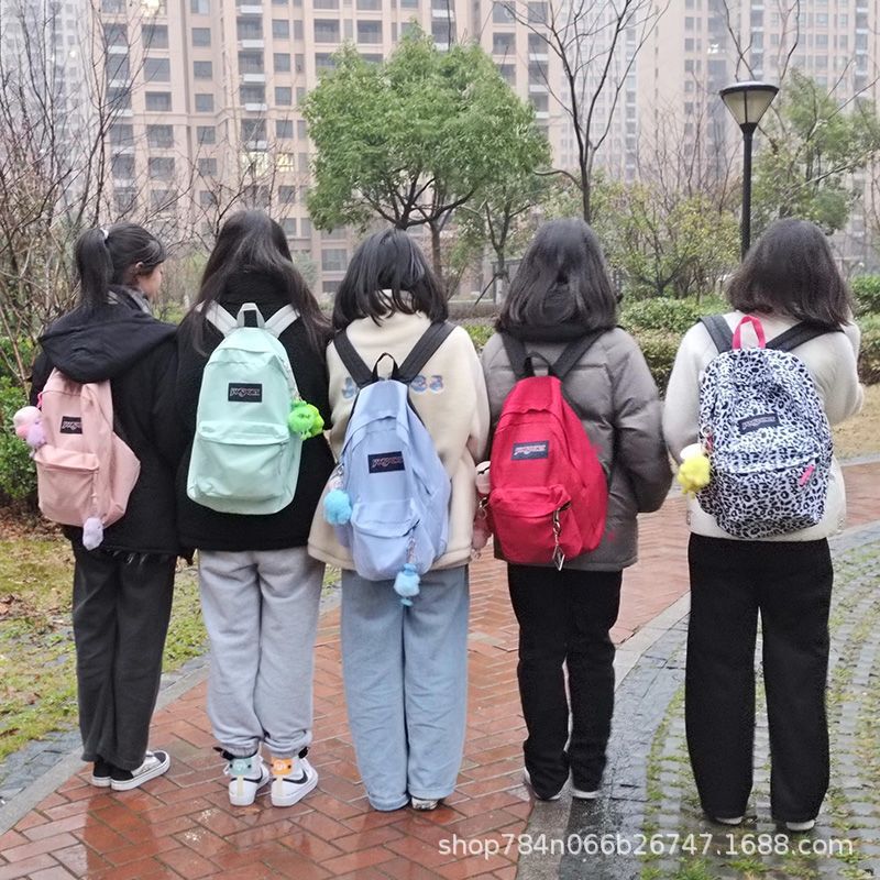 Js Jess Backpack Large Capacity School Bag Backpack Computer Bag for Male and Female Students Simple Solid Color Campus Travel Waterproof