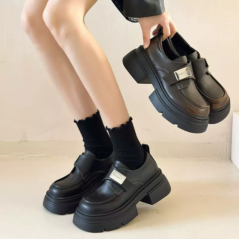 英伦风小皮鞋女2024新款秋季百搭厚底增高配裙子百搭JK乐福单鞋