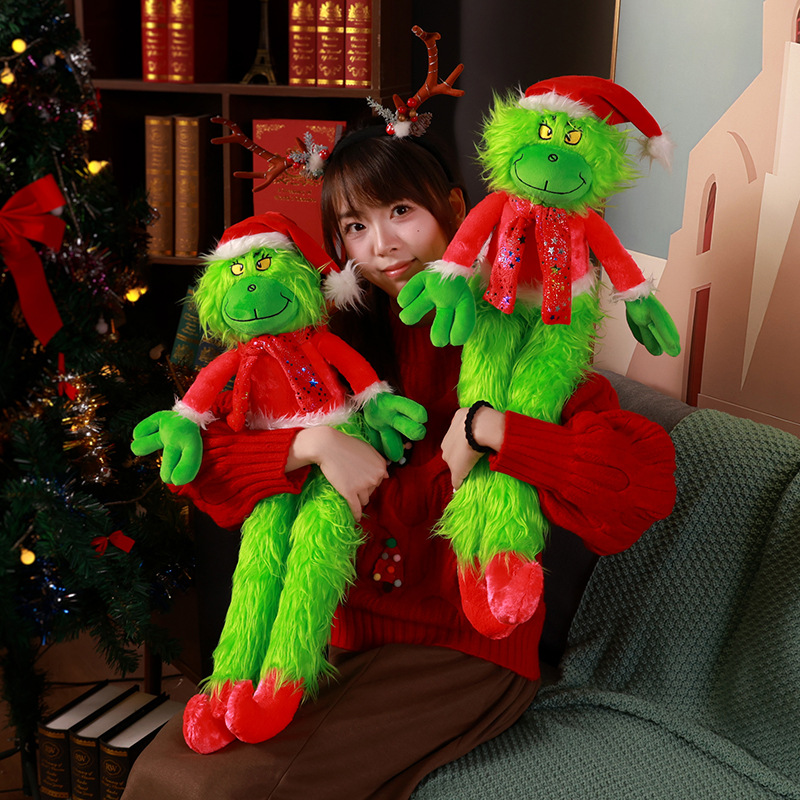 Peluche de Grinch, muñeco de monstruo verde, animal de peluche, adorno navideño, lindo y divertido