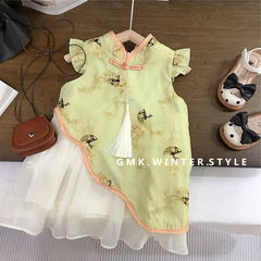 Ladies' Summer Thin-Qipao, Girls' Style, Small Freshness, Sleeveless Dress for Children, Children's New Chinese Style Improved Formal Dress