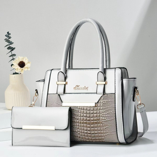 Women's Crossbody Bag Korean Style Handbag Shoulder Bag Two-Piece Mother-and-Father Bag with Crocodile Embroidery Bright Leather