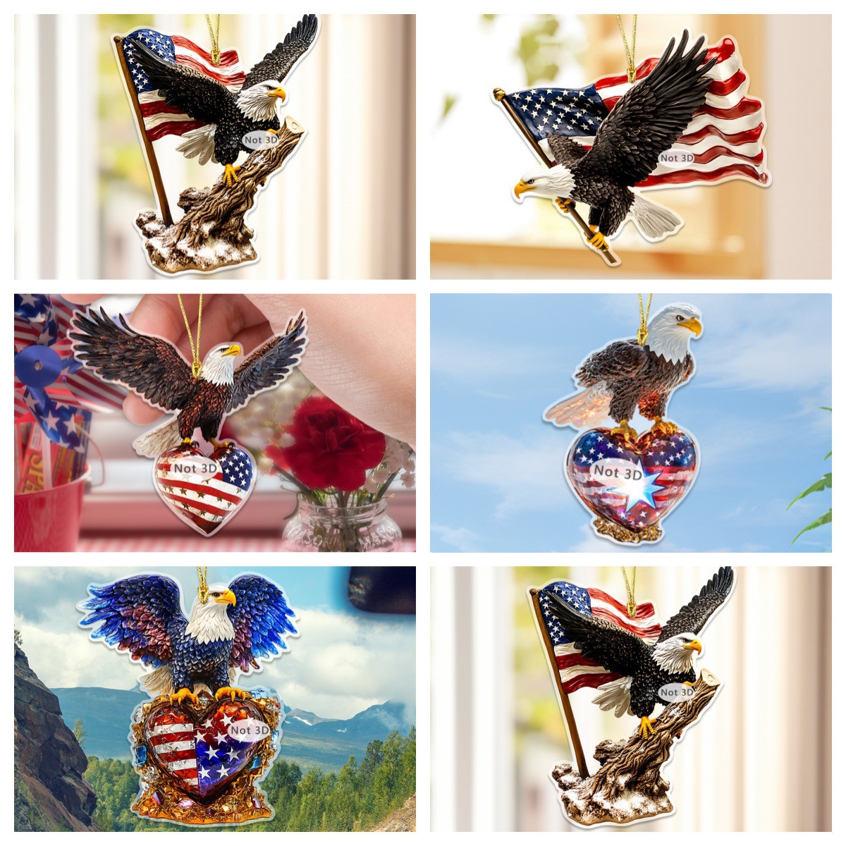 跨境新款热销多款老鹰和国旗创意2D平面亚克力客厅背包车载装饰品