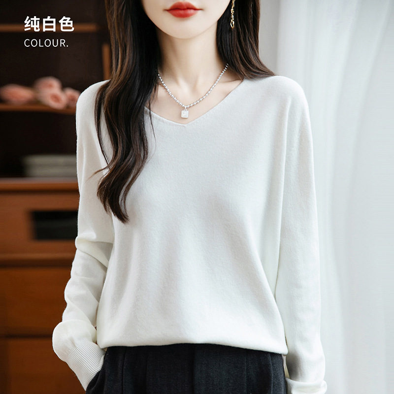 无缝一体安迪绒V领针织打底衫女套头毛衣女新款简约内搭上衣百搭|undefined