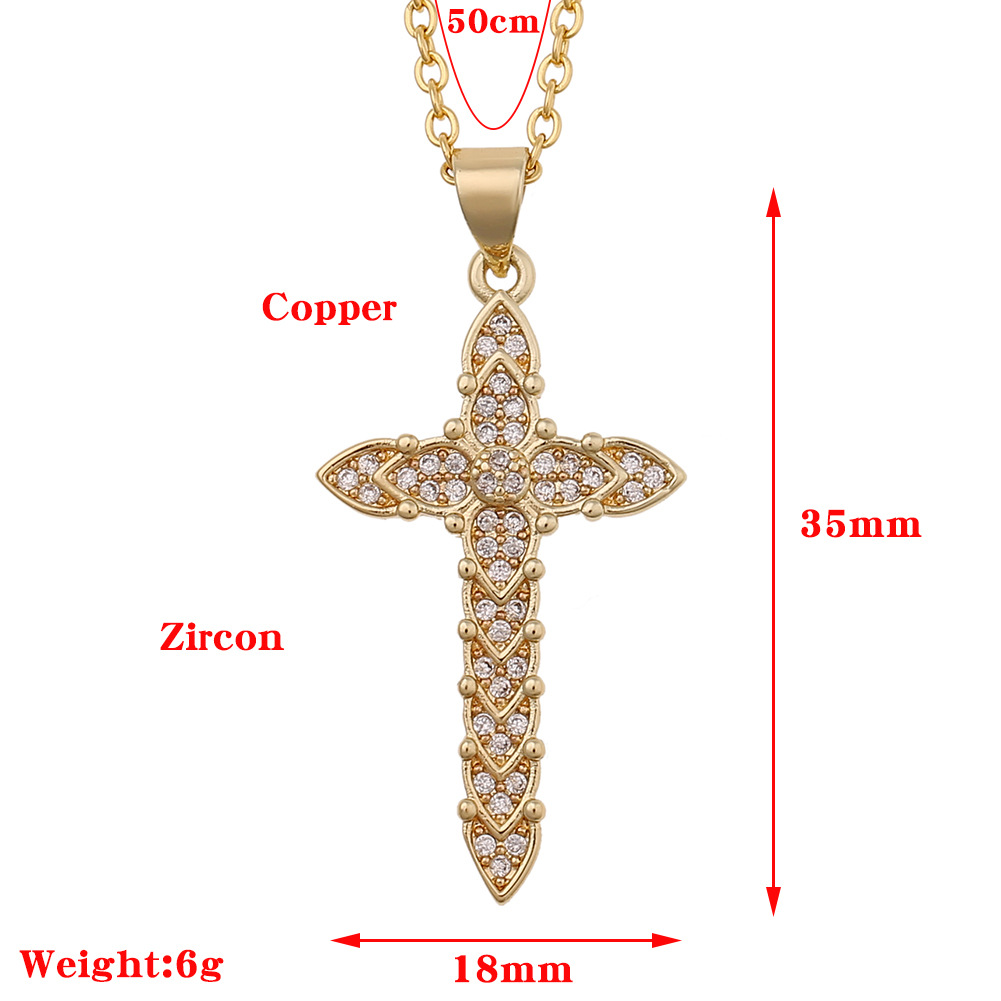 Korea Copper Micro-inlaid Zircon Cross Necklace display picture 1