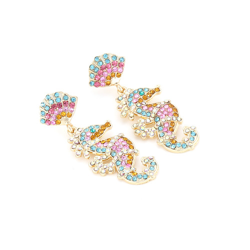Europe and the United States the new personality flashing diamond stud earrings hippocampus exaggerated fashion colorful small animal pendant earrings female