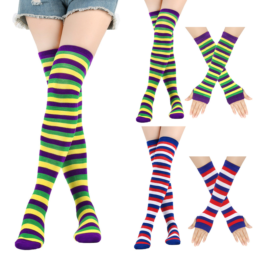 2025d Amerikanische Unabhängigkeitstagsflagge Sterne und Streifen Overknee-Socken mit fünfzackigem Stern, hohe lange Schlauchsocken im Beutel_voghion.com
