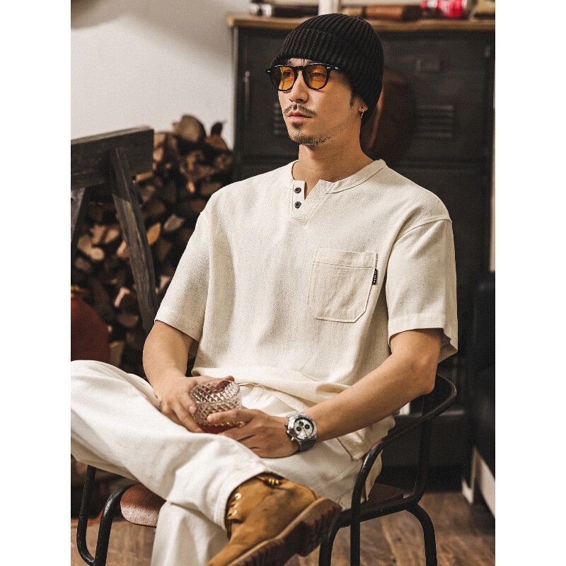 American Retro Old Money Style Linen Henley Collar Short-Sleeved Men's T-Shirt 2026 New Summer Trendy Brand Polo Shirt for Men American Retro Old Money Style Linen Henley Collar Short-Sleeved Men's T-Shirt 2026 New Summer Trendy Brand Polo Shirt for Men