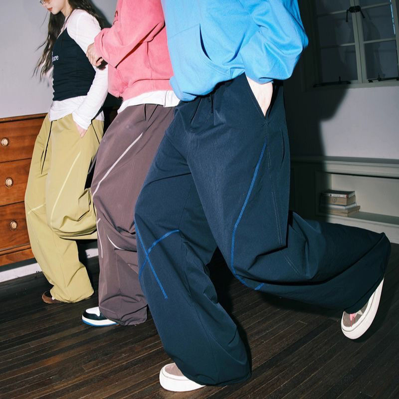 Trendy Brand American-Style Color-Block Hasselblad Line Casual Pants High Street Vibe Loose Sports Wide-Leg Pants for Men