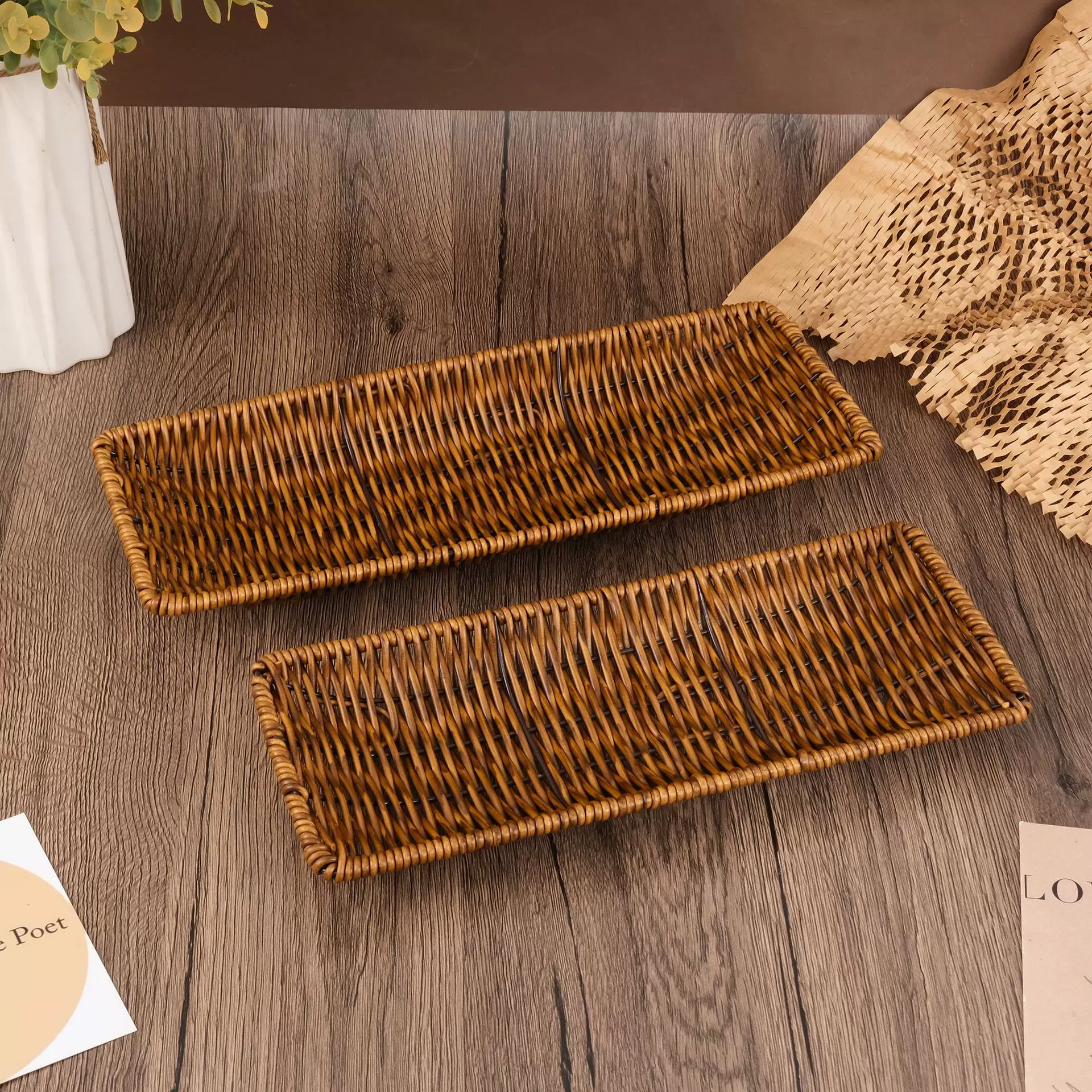 藤编刀叉勺子沥水篮面包水果篮家用厨房筷子西餐厅餐具收纳盒