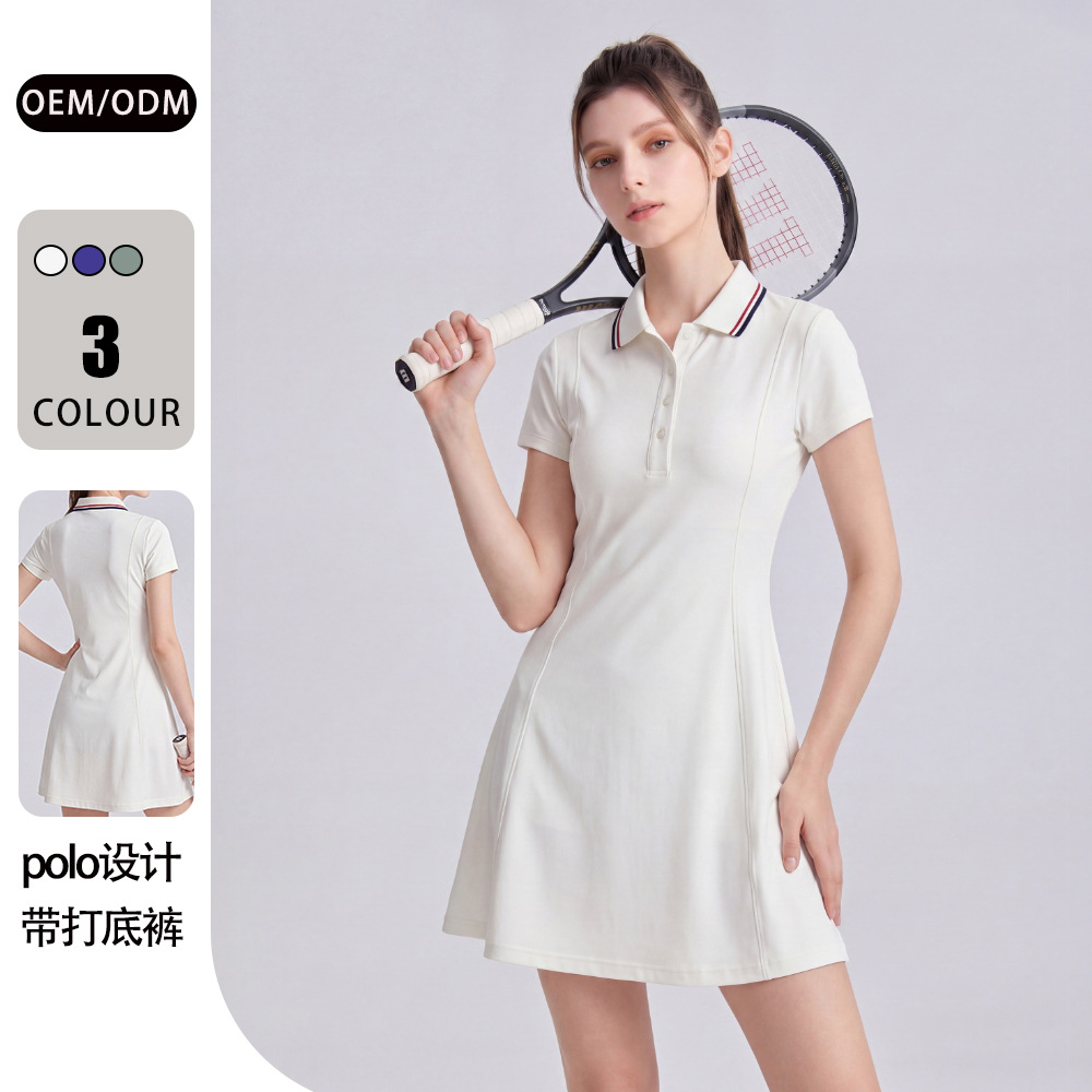 26 New Summer Sports Dress Quick-Drying Polo Contrast Color Lapel Tennis Skirt Outdoor Running Golf Skirt