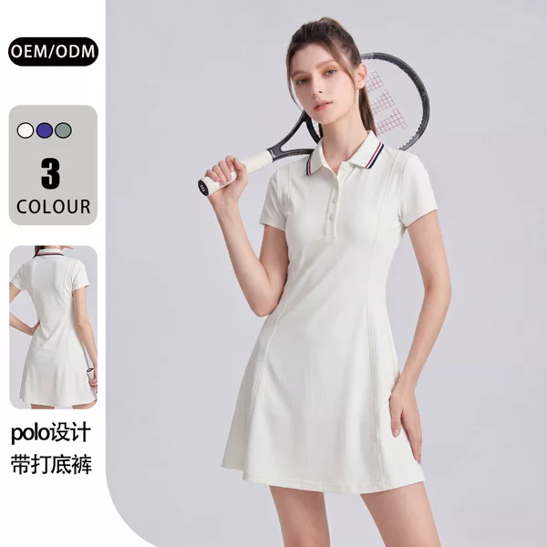 26 New Summer Sports Dress Quick-Drying Polo Contrast Color Lapel Tennis Skirt Outdoor Running Golf Skirt