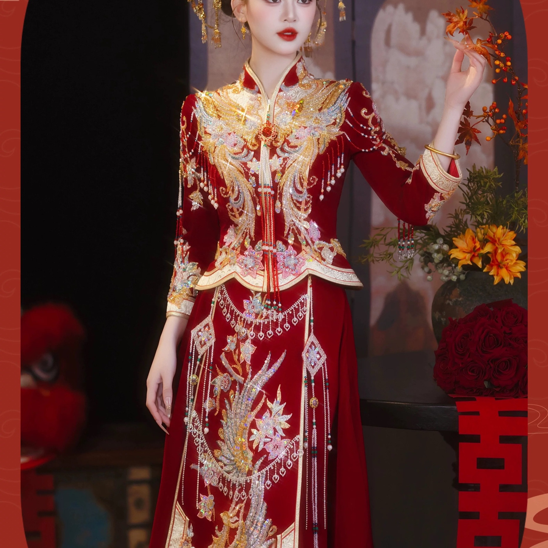 兰朵丝绒秀禾服2026新款重工新娘结婚中式婚服嫁衣显瘦敬酒服女出