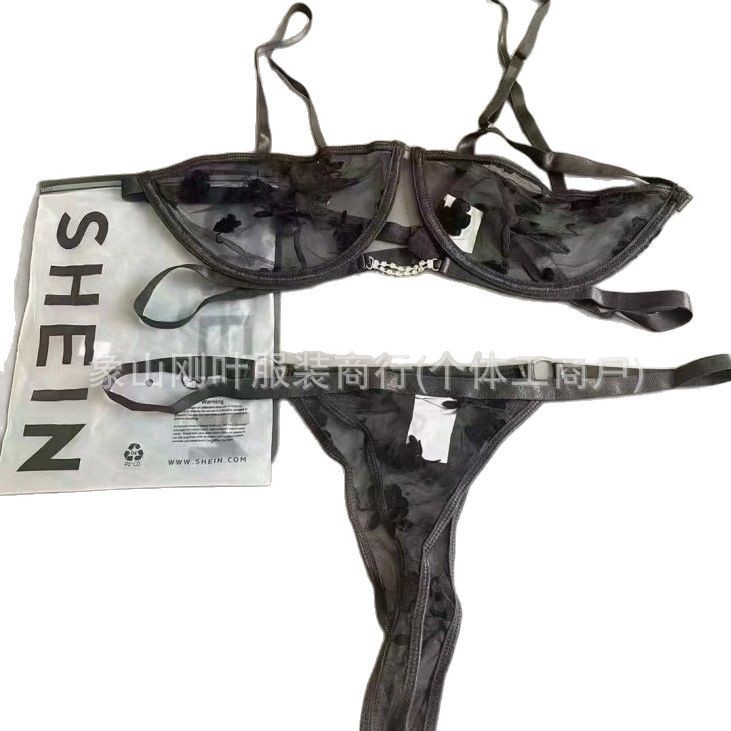 Comercio exterior SHEIN ropa interior europea y americana de tres puntos de pasión de encaje sexy conjunto de ropa interior de perspectiva