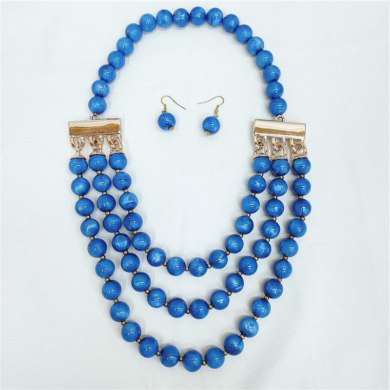 Retro Round Bead Necklace Earrings Set display picture 6