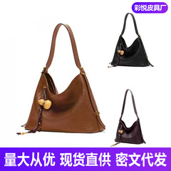 【徐艺洋同款】直见一撇hobo中号植鞣头层小牛皮单肩黑夏托特女包