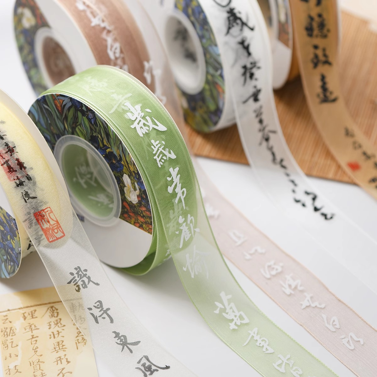 Cintas de caligrafía estilo chino, ramos de flores, cintas de arte floral, cintas para pintura con tinta china, tejido de lazos artesanales DIY