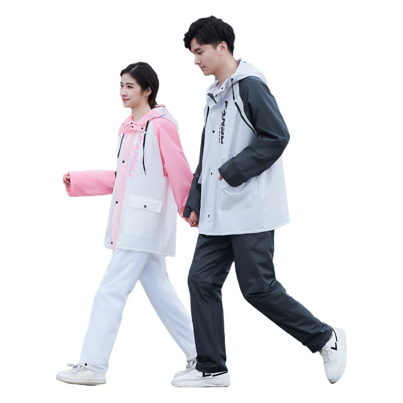 Conjunto de impermeable y pantalones de lluvia de moda al por mayor transfronterizo para hombres y mujeres, adecuado para senderismo, repartidores de entregas y motociclistas, impermeable para lluvias intensas, TikTok.