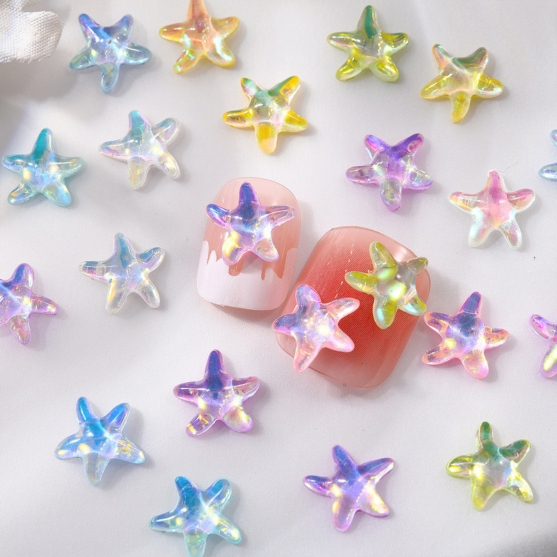 Nail jewelry colored glaze starfish fine flash starry sky accessories three-dimensional ice through gradient nails earrings diy accessories wholesale
