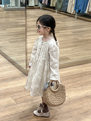 2024 Spring Dress for Girls Court Style Heavy Craft Embroidered Bubblesleeve Dress with Button Lace Princess Skirt Doll Dress