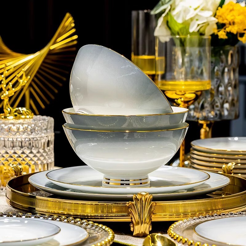Dish Set for Home Use, Light Luxury, High-End Bone China, 2026 New Model, Beautiful Ceramic Bowls, Plates, Dishes, Tableware Set