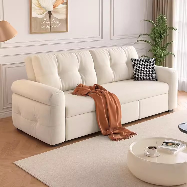 Sofá cama de estilo crema pequeña sala de estar doble triple sofá cama retráctil cama de peinado plegable