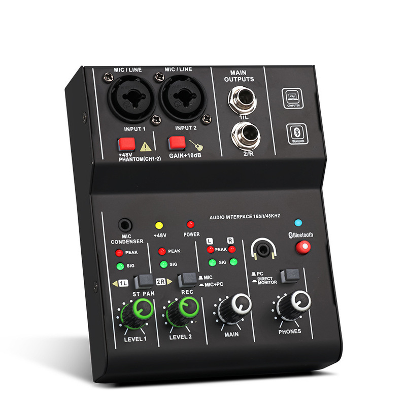 Cross-Border Bluetooth Small 2-Way Mixer Professional Stage Reverb USB Mini Mixer High and Low Tone Mixing Cross-Border Bluetooth Small 2-Way Mixer Professional Stage Reverb USB Mini Mixer High and Low Tone Mixing