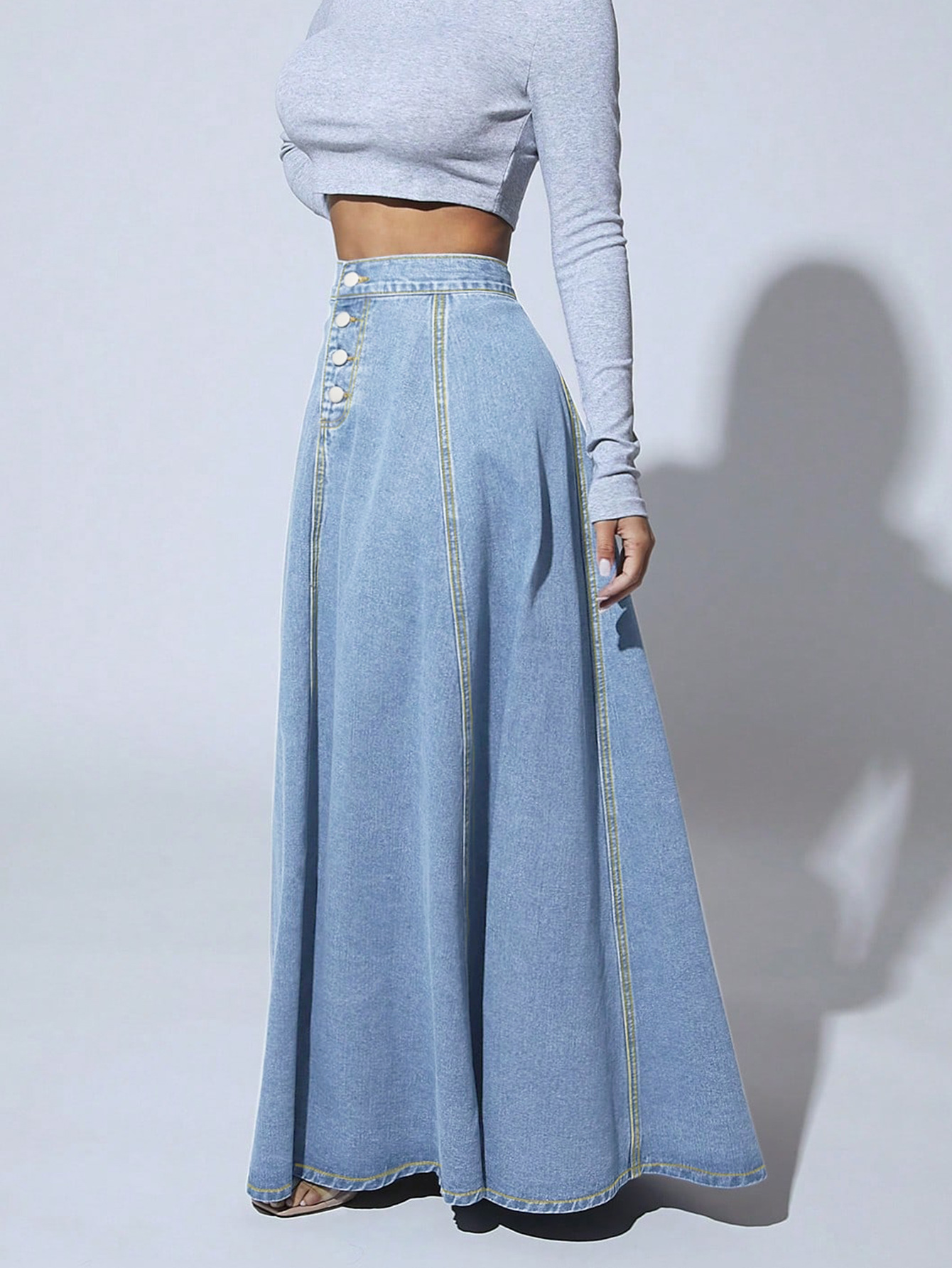 Holiday Occasion 2025 Spring And Summer Streetwear Solid Color Cotton Denim Maxi Long Dress Skirts