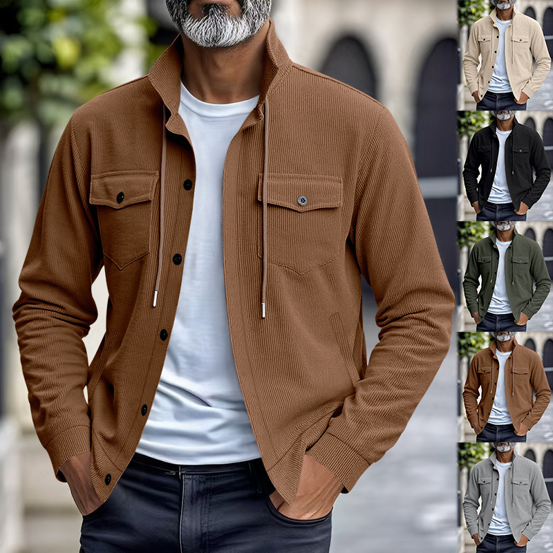 Cross-Border Amazon Independent Station Autumn New American Workwear Casual Loose Lapel Corduroy Jacket for Men