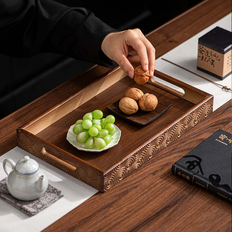 Thickened Bamboo Square Tray for Hotel and Restaurant Serving, Household Snack, Fruit, and Tea Set Storage, Solid Wood Tray