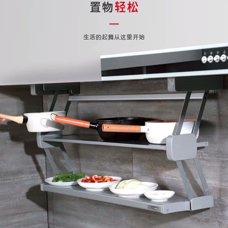 Ingredientes de cocina desplegable de doble capa plegable cesta de la cocina colgante gabinete de almacenamiento tazón plato de acero inoxidable condimento botella de almacenamiento rack