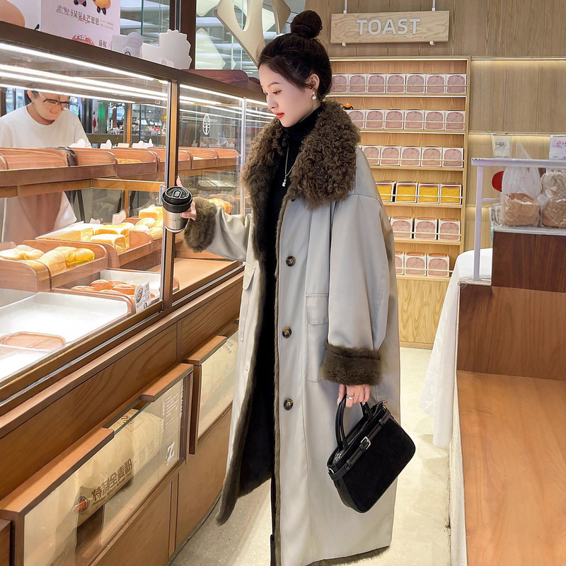 Haining 2025 Winter New Style Real Fur Rabbit Fur One-Piece Long Women's Coat Party Wear Reversible Fur Jacket Wholesale Haining 2025 Winter New Style Real Fur Rabbit Fur One-Piece Long Women's Coat Party Wear Reversible Fur Jacket Wholesale