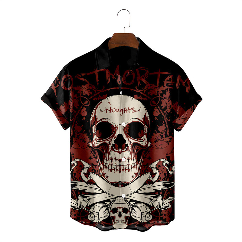 2023 summer men's 3D skull print loose short-sleeved shirt cross-border e-commerce Amazon Meike multi-sale