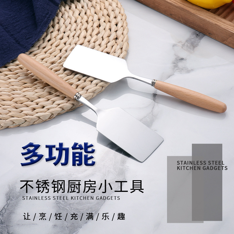 Stainless Steel Spatula Kitchen Gadget Frying Spatula Barbecue Spatula Wooden Handle Steak Spatula Long Handle Clay Moxibustion Stirrer Multifunctional Stainless Steel Spatula Kitchen Gadget Frying Spatula Barbecue Spatula Wooden Handle Steak Spatula Long Handle Clay Moxibustion Stirrer Multifunctional