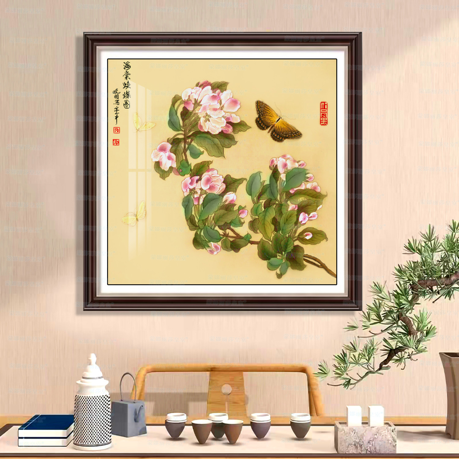 Monalisa real Cruz Begonia mariposa imagen antiguo paño de seda nueva flor pintura decorativa bordado hilo hecho a mano image 2