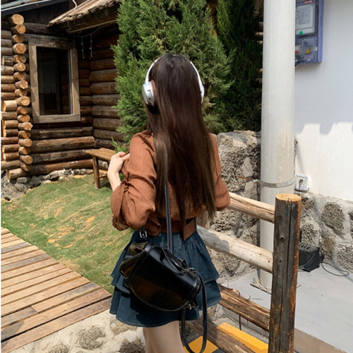 2025 Summer Women's Post-Apocalyptic Style Denim Suspender Dress + Cropped Cardigan Set for Petite Figures